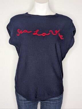 Aaeda Blue Red Sea Love Short Sleeve Sweater M